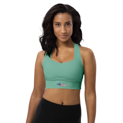 Michigan Upper Peninsula Longline Sports Bra (w/ UP USA Flag) | Tea Green