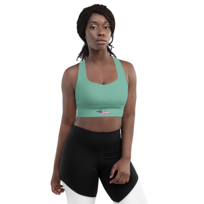 Michigan Upper Peninsula Longline Sports Bra (w/ UP USA Flag) | Tea Green