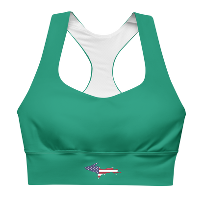 Michigan Upper Peninsula Longline Sports Bra (w/ UP USA Flag) | Emerald Green