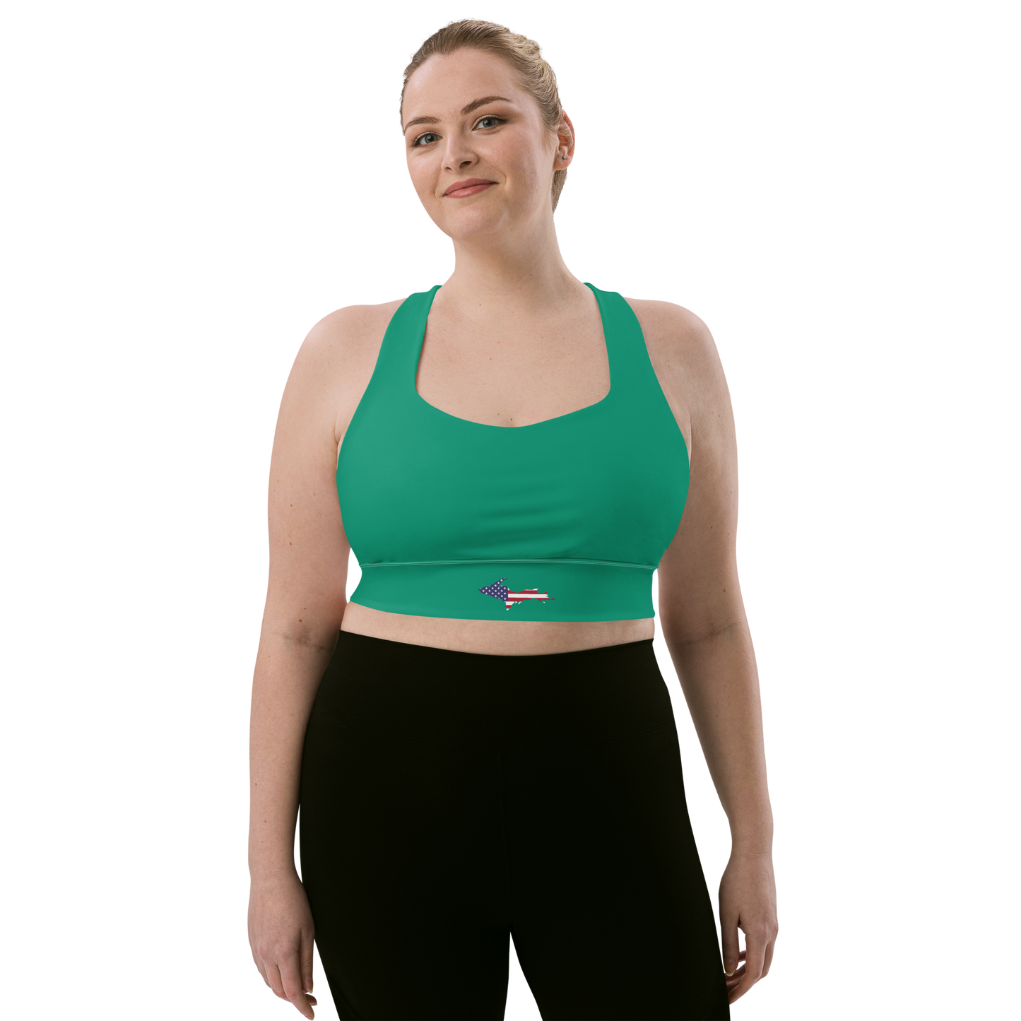 Michigan Upper Peninsula Longline Sports Bra (w/ UP USA Flag) | Emerald Green