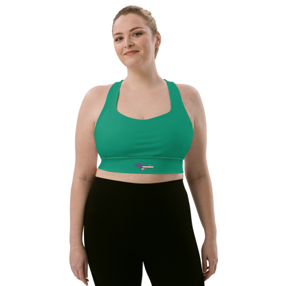 Michigan Upper Peninsula Longline Sports Bra (w/ UP USA Flag) | Emerald Green