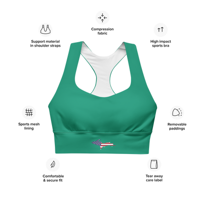 Michigan Upper Peninsula Longline Sports Bra (w/ UP USA Flag) | Emerald Green