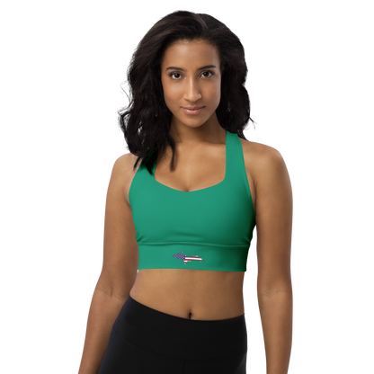 Michigan Upper Peninsula Longline Sports Bra (w/ UP USA Flag) | Emerald Green