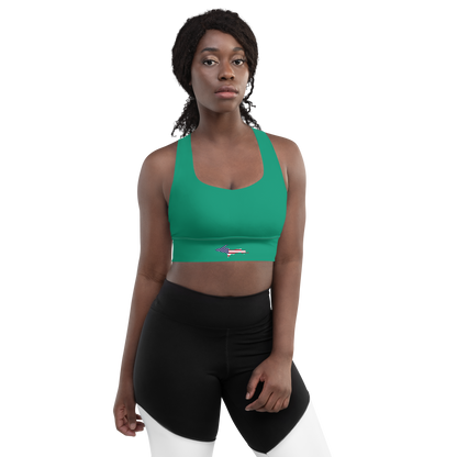 Michigan Upper Peninsula Longline Sports Bra (w/ UP USA Flag) | Emerald Green