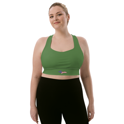 Michigan Upper Peninsula Longline Sports Bra (w/ UP USA Flag) | Pine Green