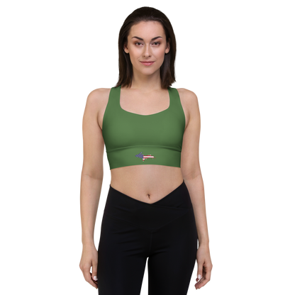 Michigan Upper Peninsula Longline Sports Bra (w/ UP USA Flag) | Pine Green