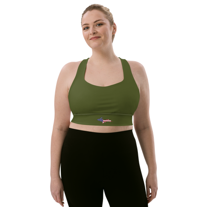 Michigan Upper Peninsula Longline Sports Bra (w/ UP USA Flag) | Army Green