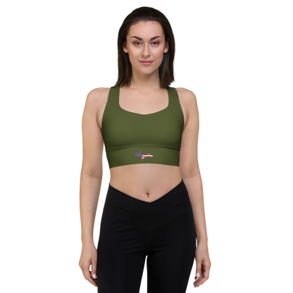 Michigan Upper Peninsula Longline Sports Bra (w/ UP USA Flag) | Army Green