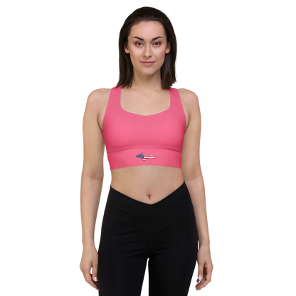 Michigan Upper Peninsula Longline Sports Bra (w/ UP USA Flag) | Rhodochrosite Pink