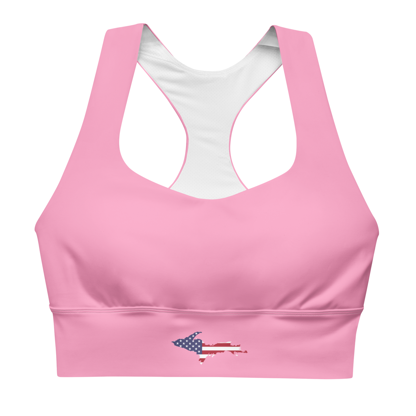 Michigan Upper Peninsula Longline Sports Bra (w/ UP USA Flag) | '67 Caddie Pink