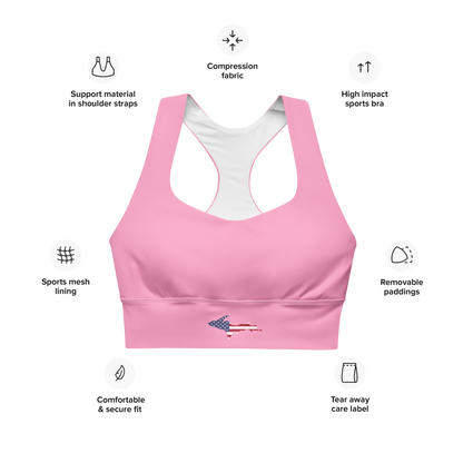 Michigan Upper Peninsula Longline Sports Bra (w/ UP USA Flag) | '67 Caddie Pink