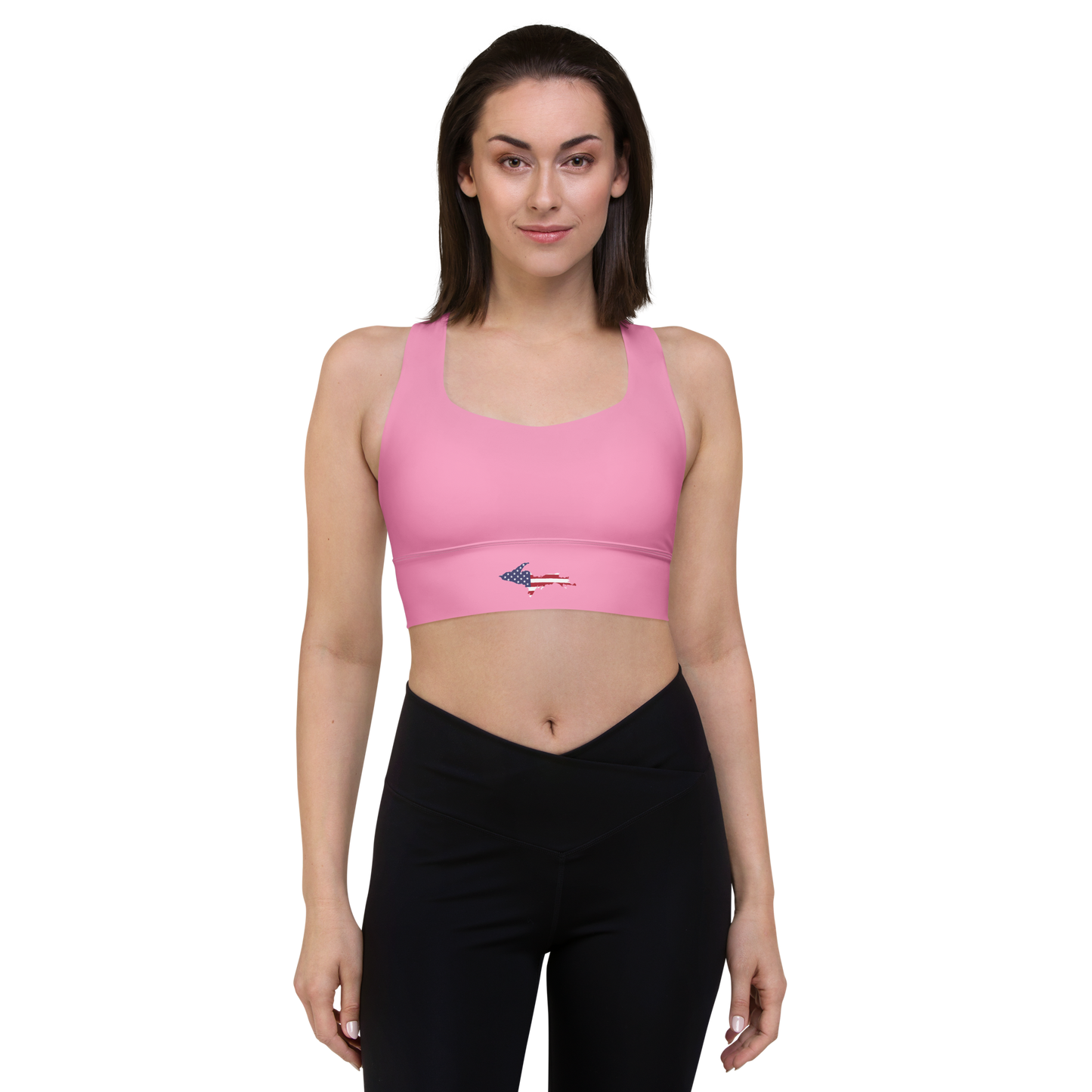 Michigan Upper Peninsula Longline Sports Bra (w/ UP USA Flag) | '67 Caddie Pink