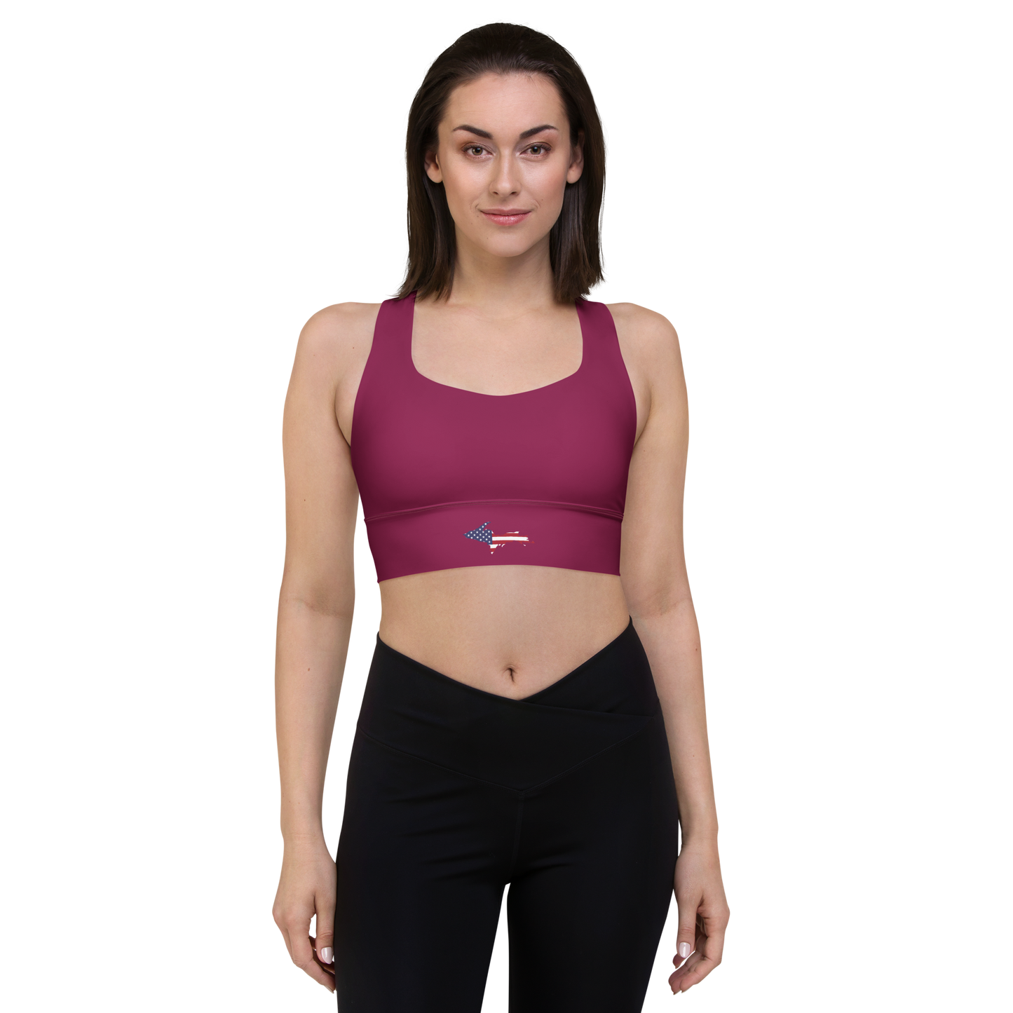 Michigan Upper Peninsula Longline Sports Bra (w/ UP USA Flag) | Ruby Red