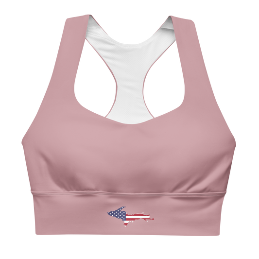 Michigan Upper Peninsula Longline Sports Bra (w/ UP USA Flag) | Cherry Blossom Pink