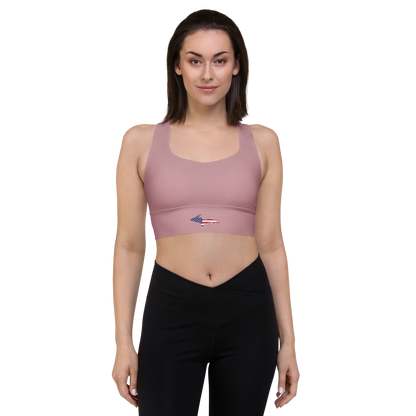 Michigan Upper Peninsula Longline Sports Bra (w/ UP USA Flag) | Cherry Blossom Pink