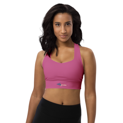 Michigan Upper Peninsula Longline Sports Bra (w/ UP USA Flag) | Apple Blossom Pink