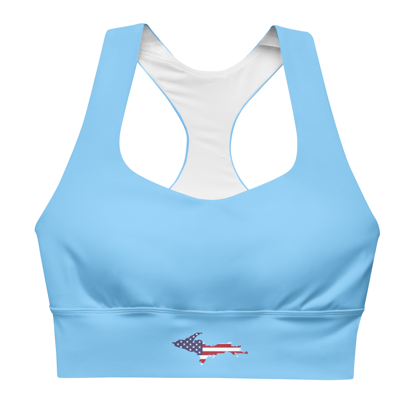 Michigan Upper Peninsula Longline Sports Bra (w/ UP USA Flag) | DTW Blue