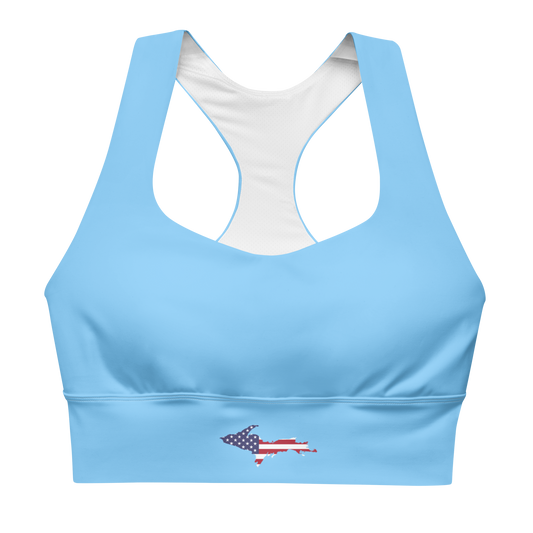 Michigan Upper Peninsula Longline Sports Bra (w/ UP USA Flag) | DTW Blue