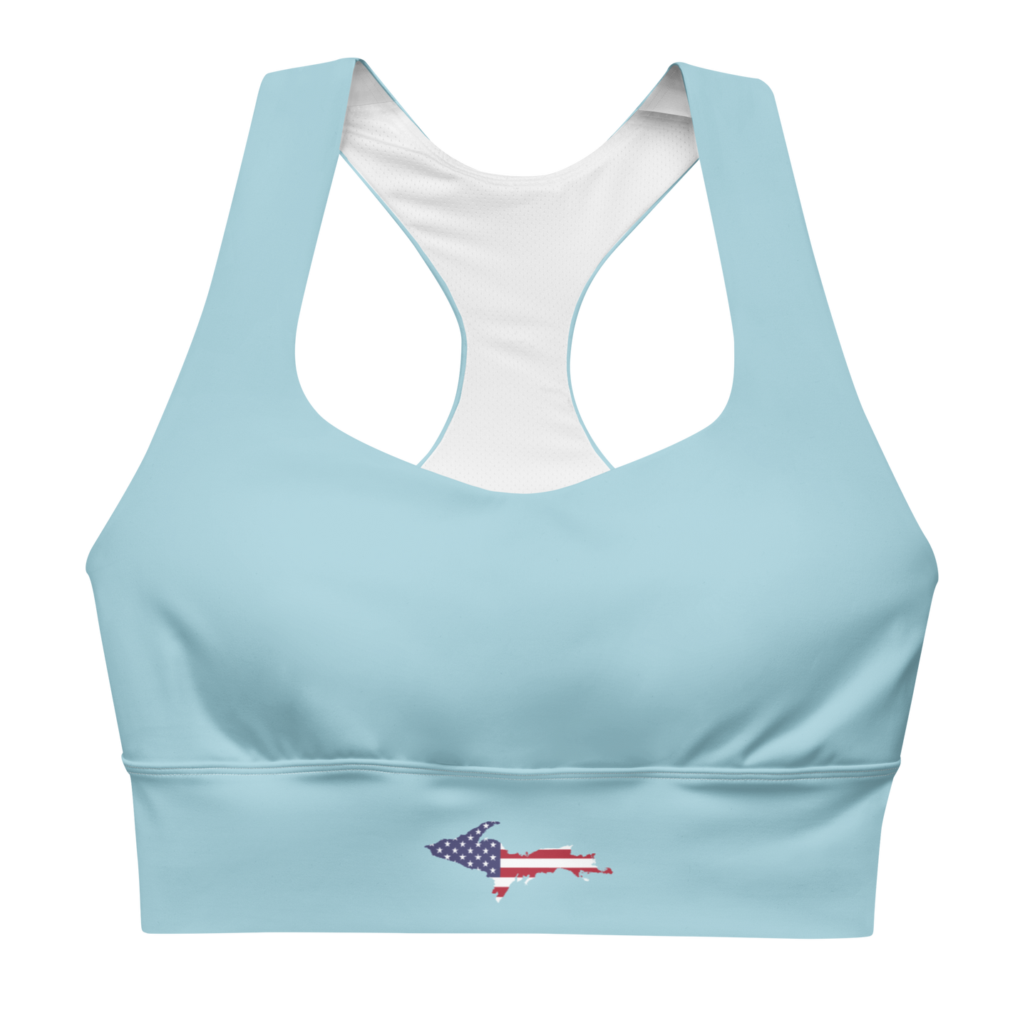 Michigan Upper Peninsula Longline Sports Bra (w/ UP USA Flag) | '58 Caddie Blue