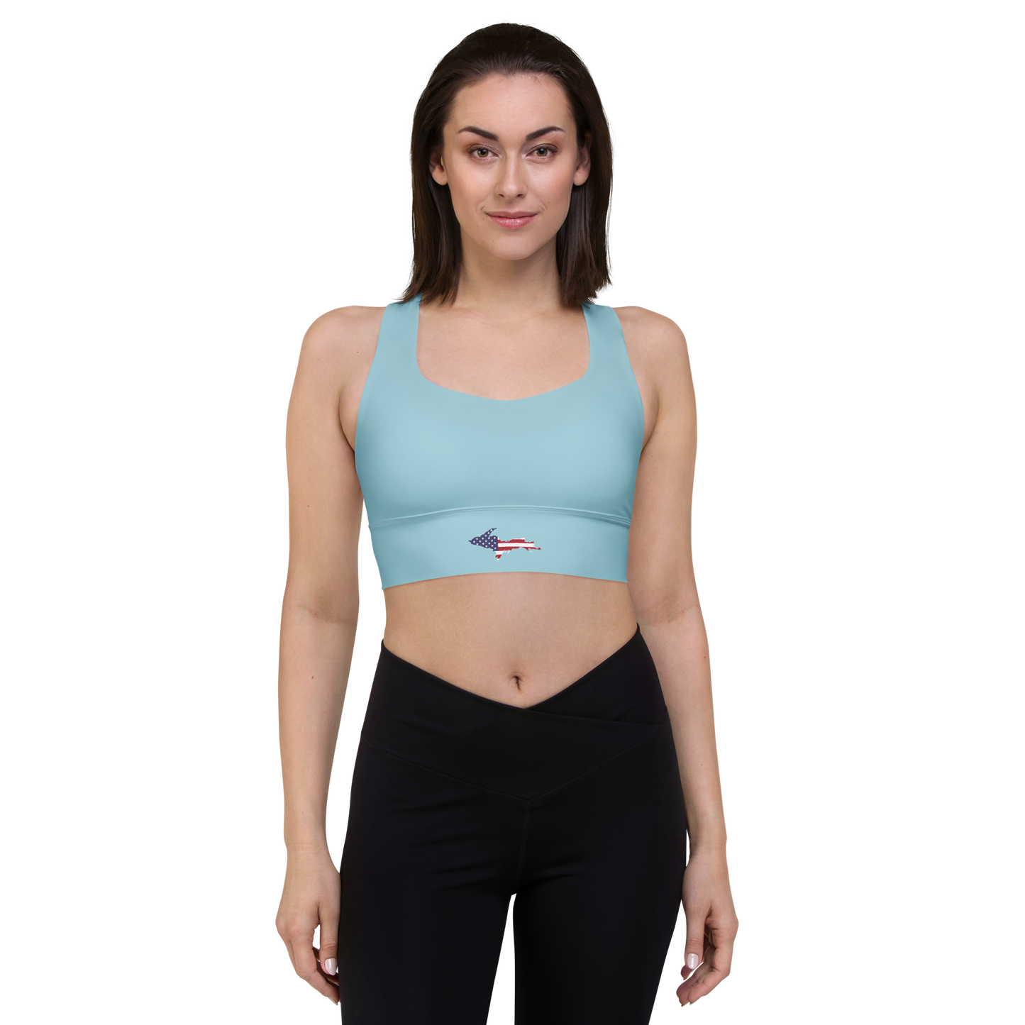 Michigan Upper Peninsula Longline Sports Bra (w/ UP USA Flag) | '58 Caddie Blue