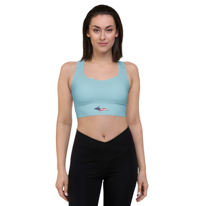 Michigan Upper Peninsula Longline Sports Bra (w/ UP USA Flag) | '58 Caddie Blue