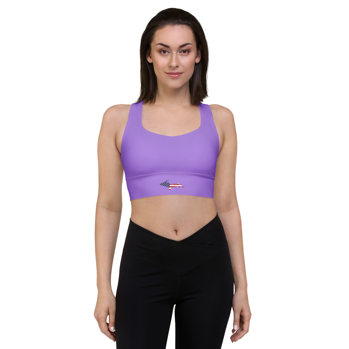 Michigan Upper Peninsula Longline Sports Bra (w/ UP USA Flag) | Lavander