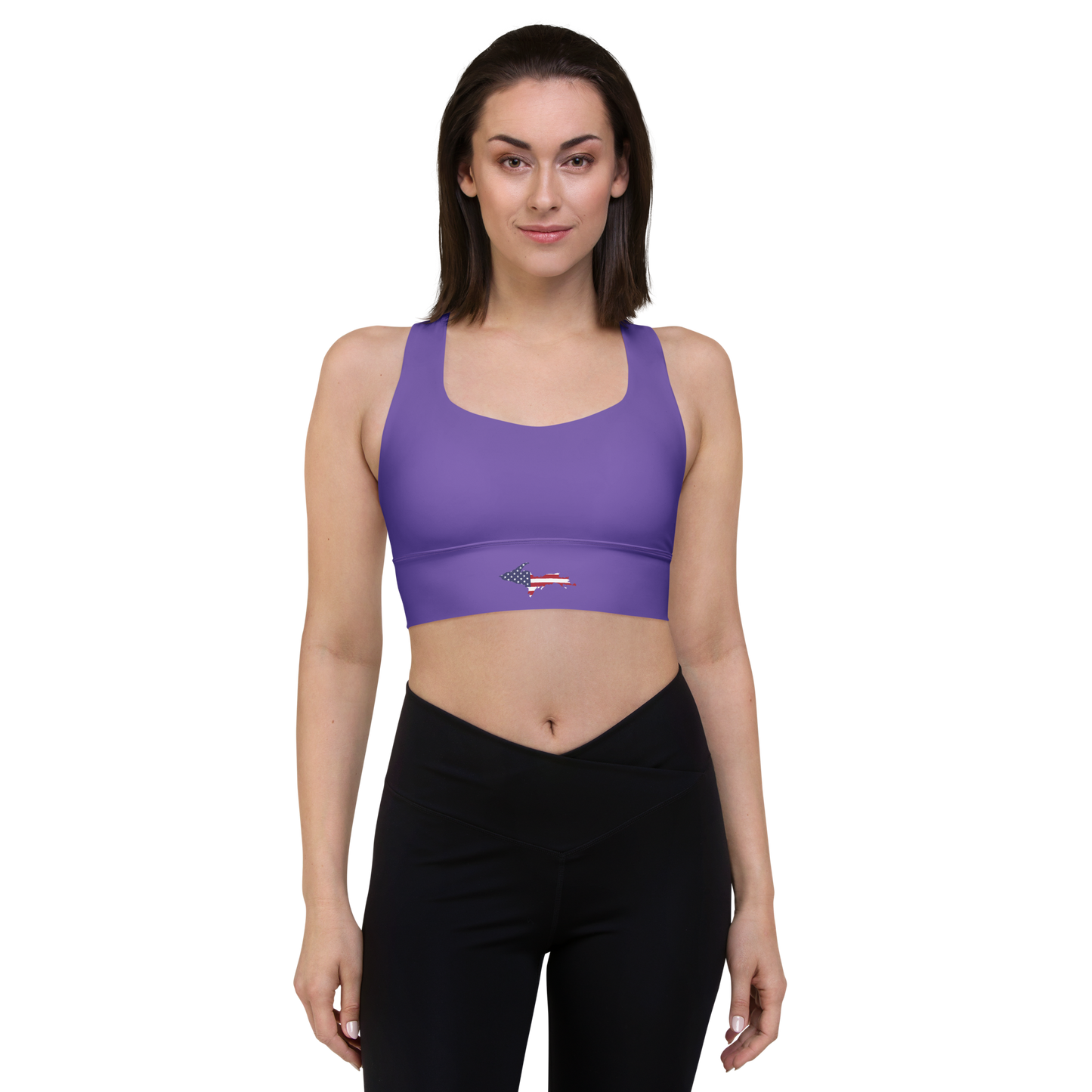 Michigan Upper Peninsula Longline Sports Bra (w/ UP USA Flag) | Lake Iris