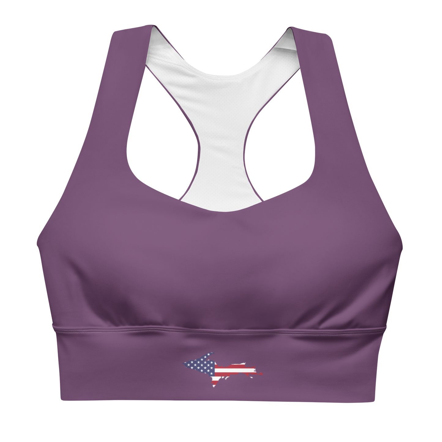 Michigan Upper Peninsula Longline Sports Bra (w/ UP USA Flag) | Plum