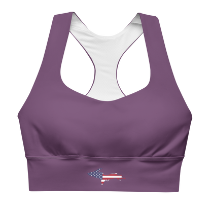 Michigan Upper Peninsula Longline Sports Bra (w/ UP USA Flag) | Plum