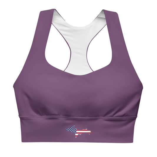 Michigan Upper Peninsula Longline Sports Bra (w/ UP USA Flag) | Plum