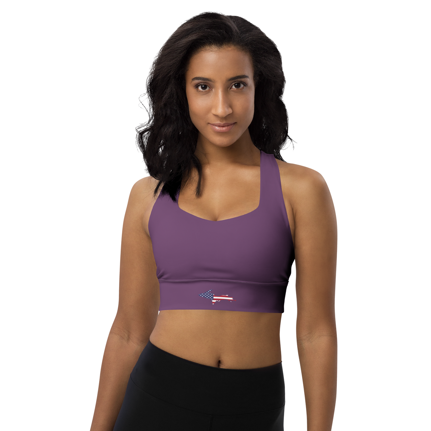 Michigan Upper Peninsula Longline Sports Bra (w/ UP USA Flag) | Plum