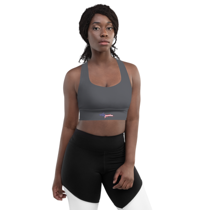 Michigan Upper Peninsula Longline Sports Bra (w/ UP USA Flag) | Iron Ore Grey