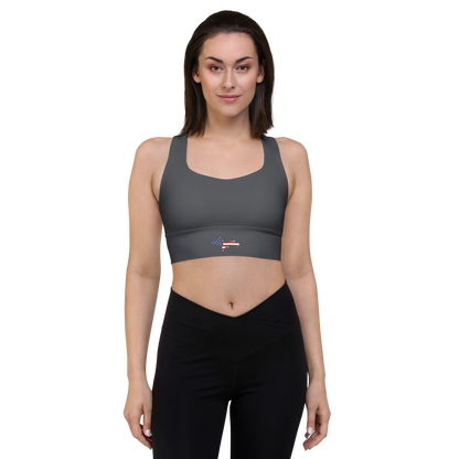 Michigan Upper Peninsula Longline Sports Bra (w/ UP USA Flag) | Iron Ore Grey