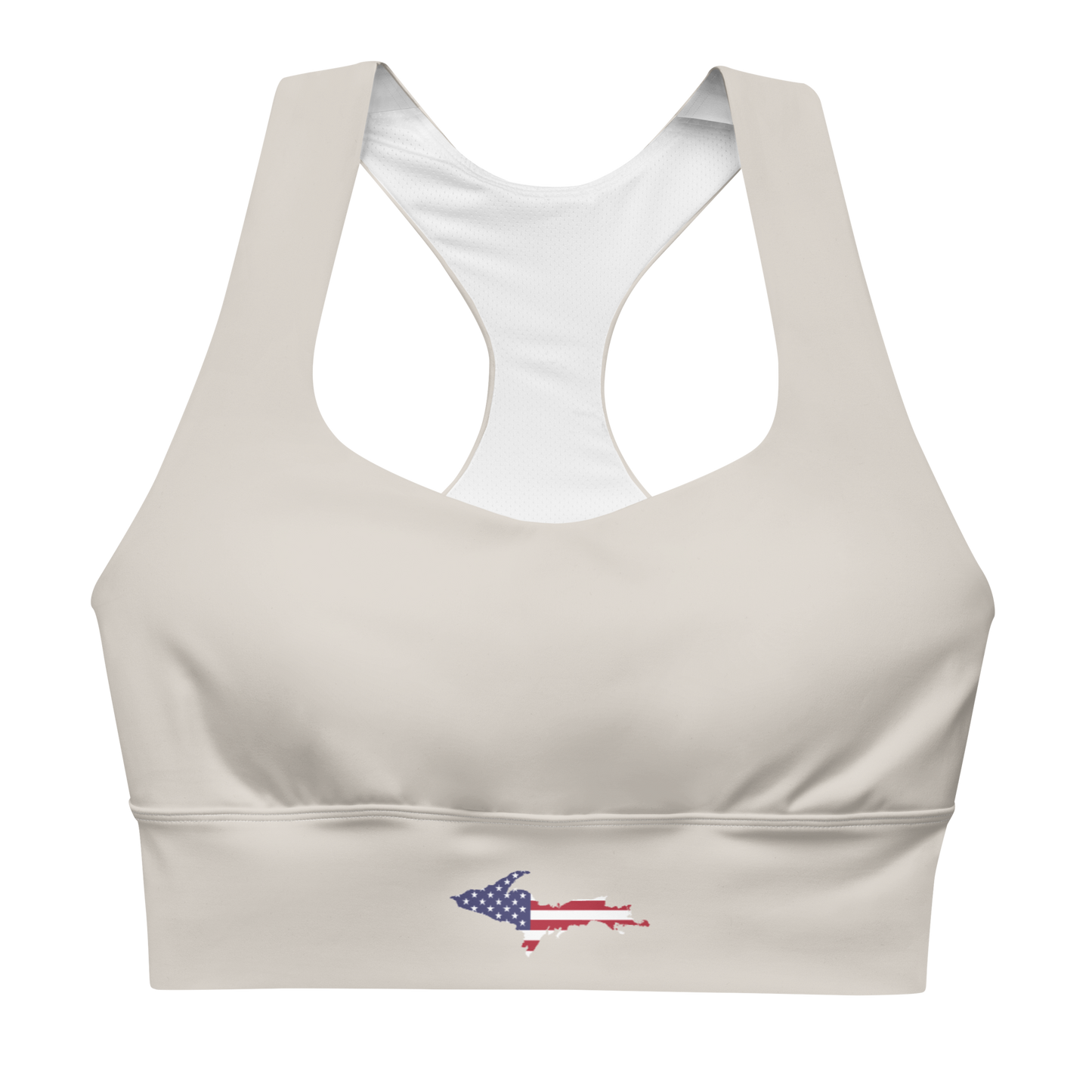 Michigan Upper Peninsula Longline Sports Bra (w/ UP USA Flag) | Canvas Color