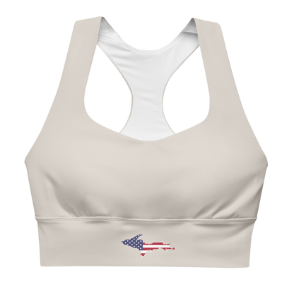 Michigan Upper Peninsula Longline Sports Bra (w/ UP USA Flag) | Canvas Color