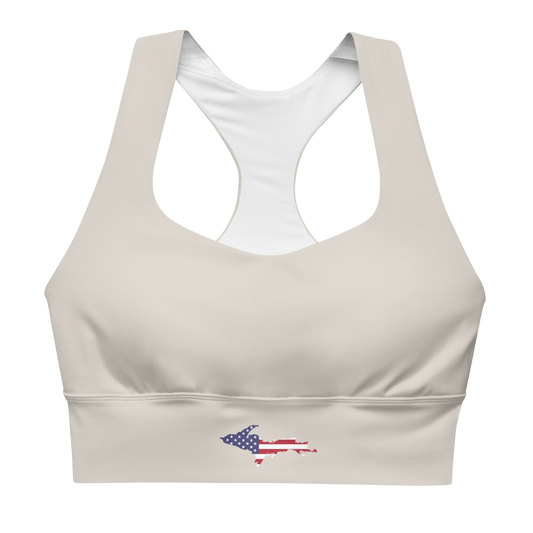 Michigan Upper Peninsula Longline Sports Bra (w/ UP USA Flag) | Canvas Color