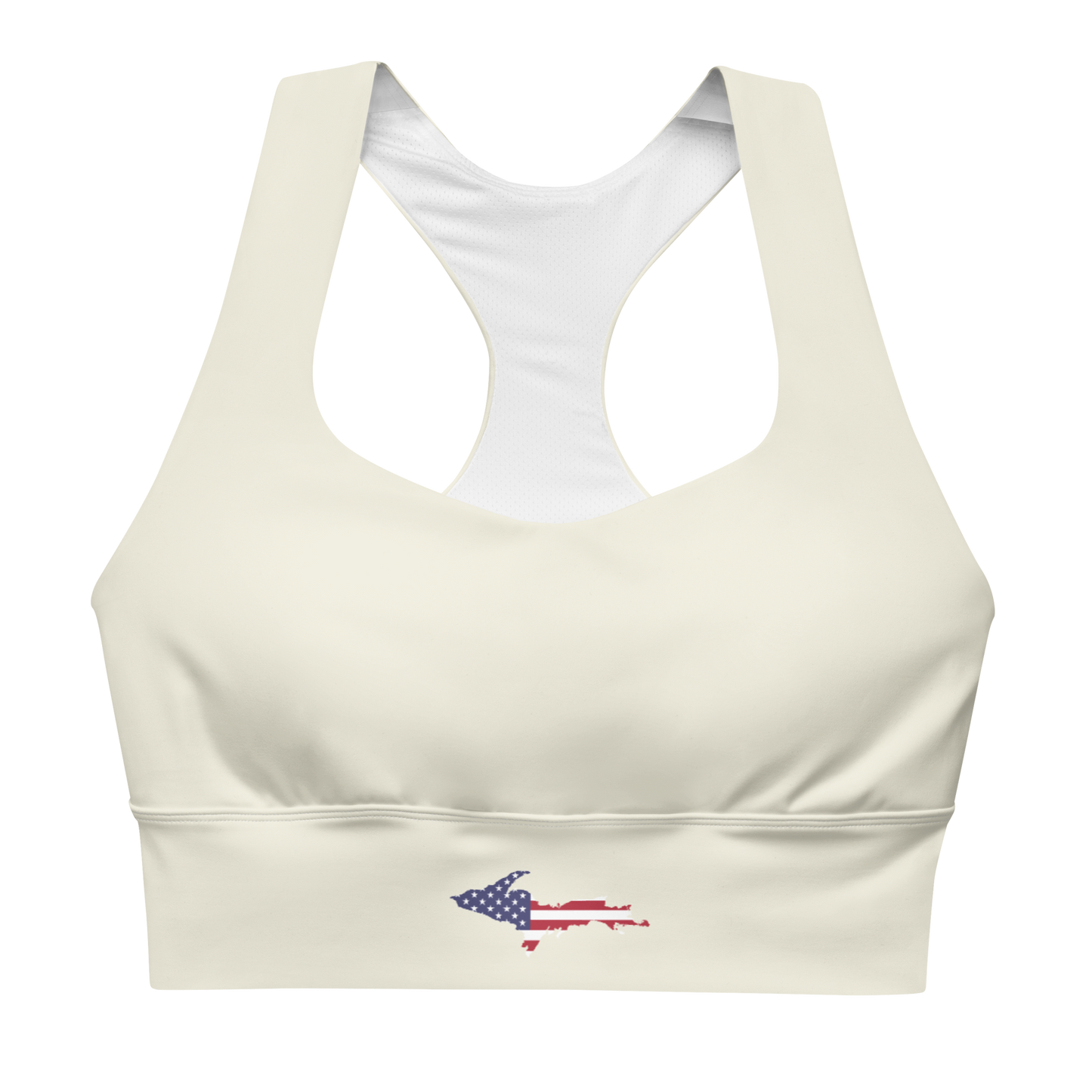 Michigan Upper Peninsula Longline Sports Bra (w/ UP USA Flag) | Ivory Color