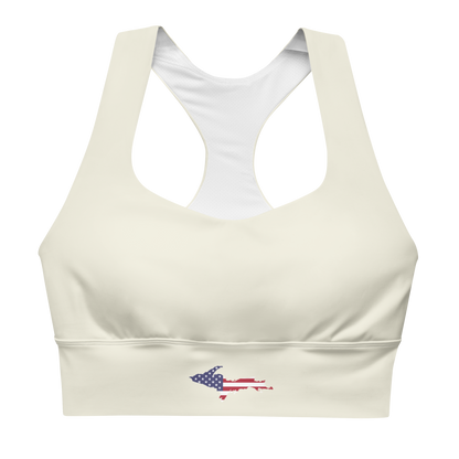 Michigan Upper Peninsula Longline Sports Bra (w/ UP USA Flag) | Ivory Color