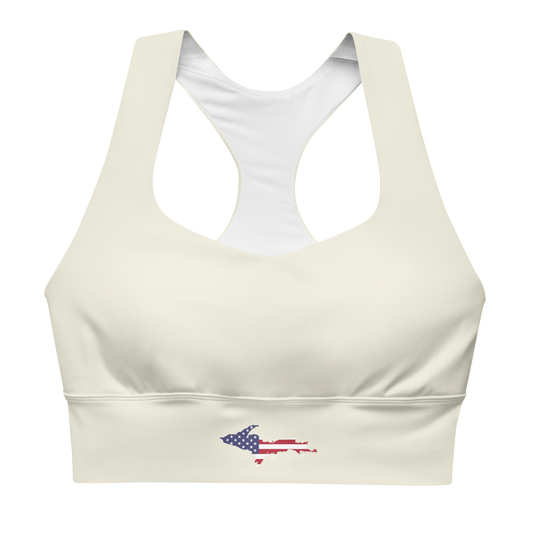 Michigan Upper Peninsula Longline Sports Bra (w/ UP USA Flag) | Ivory Color