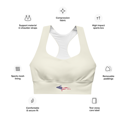 Michigan Upper Peninsula Longline Sports Bra (w/ UP USA Flag) | Ivory Color