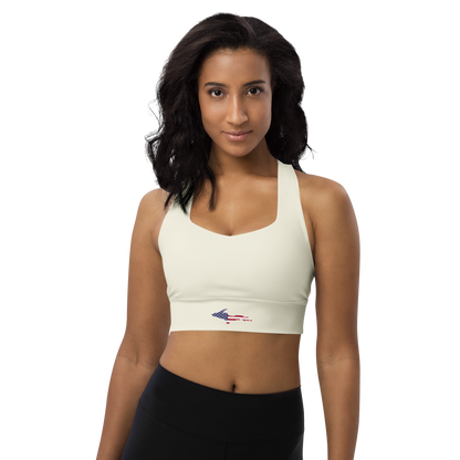 Michigan Upper Peninsula Longline Sports Bra (w/ UP USA Flag) | Ivory Color