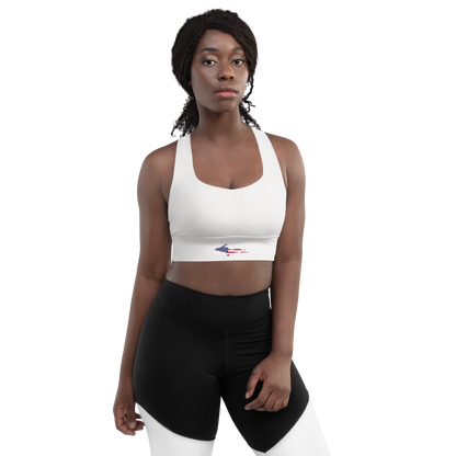 Michigan Upper Peninsula Longline Sports Bra (w/ UP USA Flag) | Birch Bark White