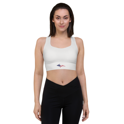 Michigan Upper Peninsula Longline Sports Bra (w/ UP USA Flag) | Birch Bark White