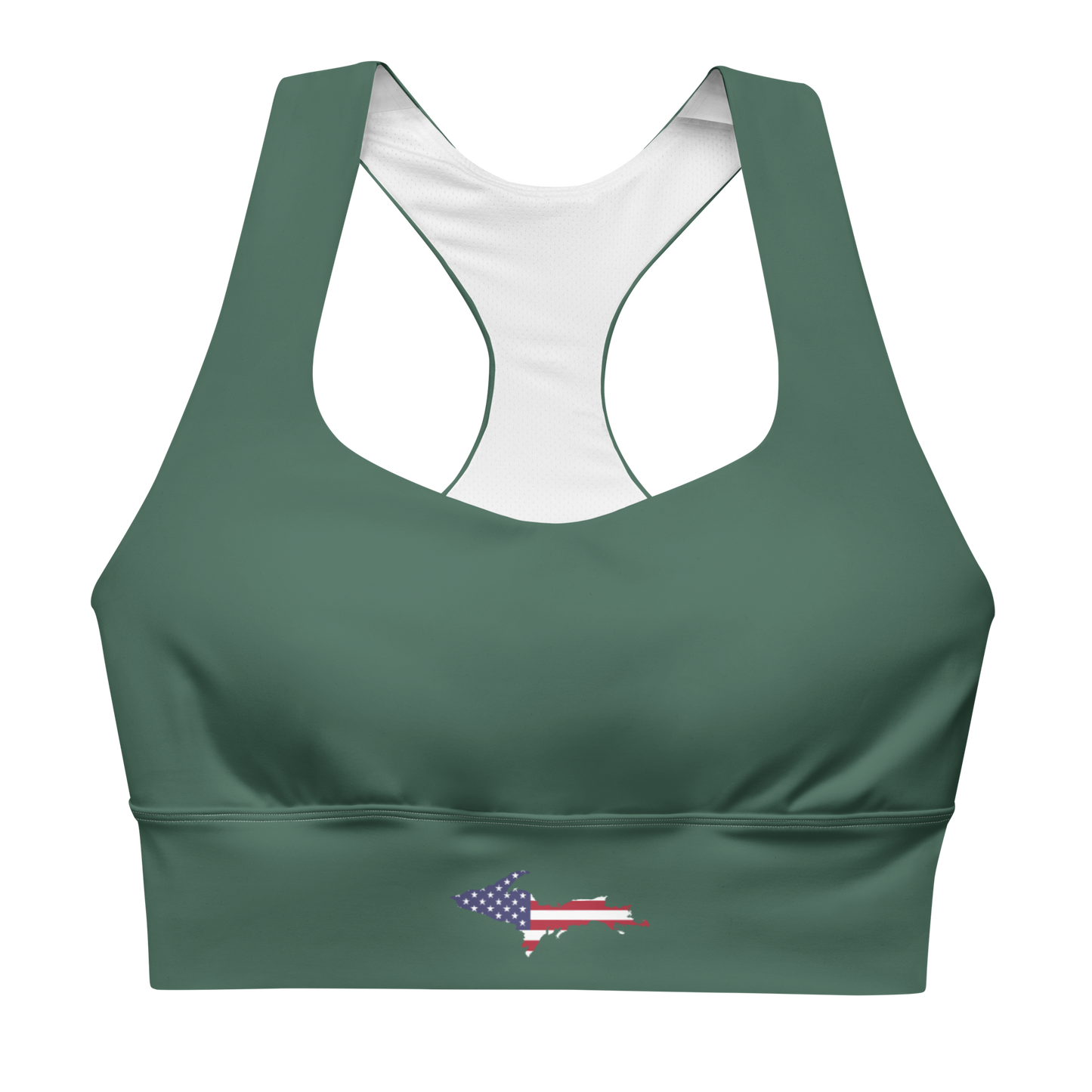 Michigan Upper Peninsula Longline Sports Bra (w/ UP USA Flag) | Ginger Ale Green