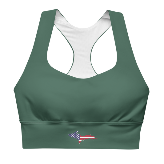 Michigan Upper Peninsula Longline Sports Bra (w/ UP USA Flag) | Ginger Ale Green