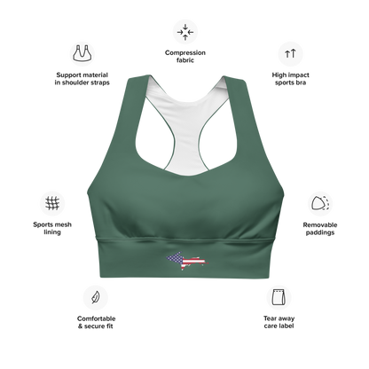 Michigan Upper Peninsula Longline Sports Bra (w/ UP USA Flag) | Ginger Ale Green