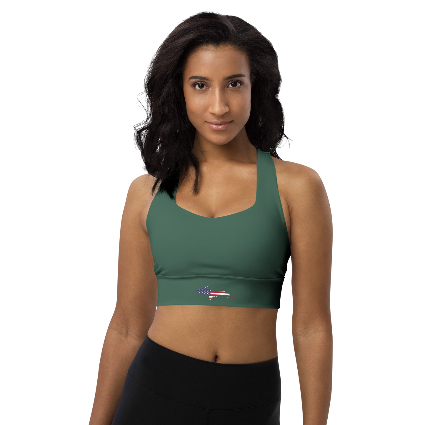 Michigan Upper Peninsula Longline Sports Bra (w/ UP USA Flag) | Ginger Ale Green