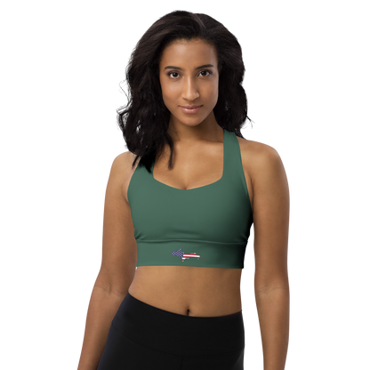 Michigan Upper Peninsula Longline Sports Bra (w/ UP USA Flag) | Ginger Ale Green