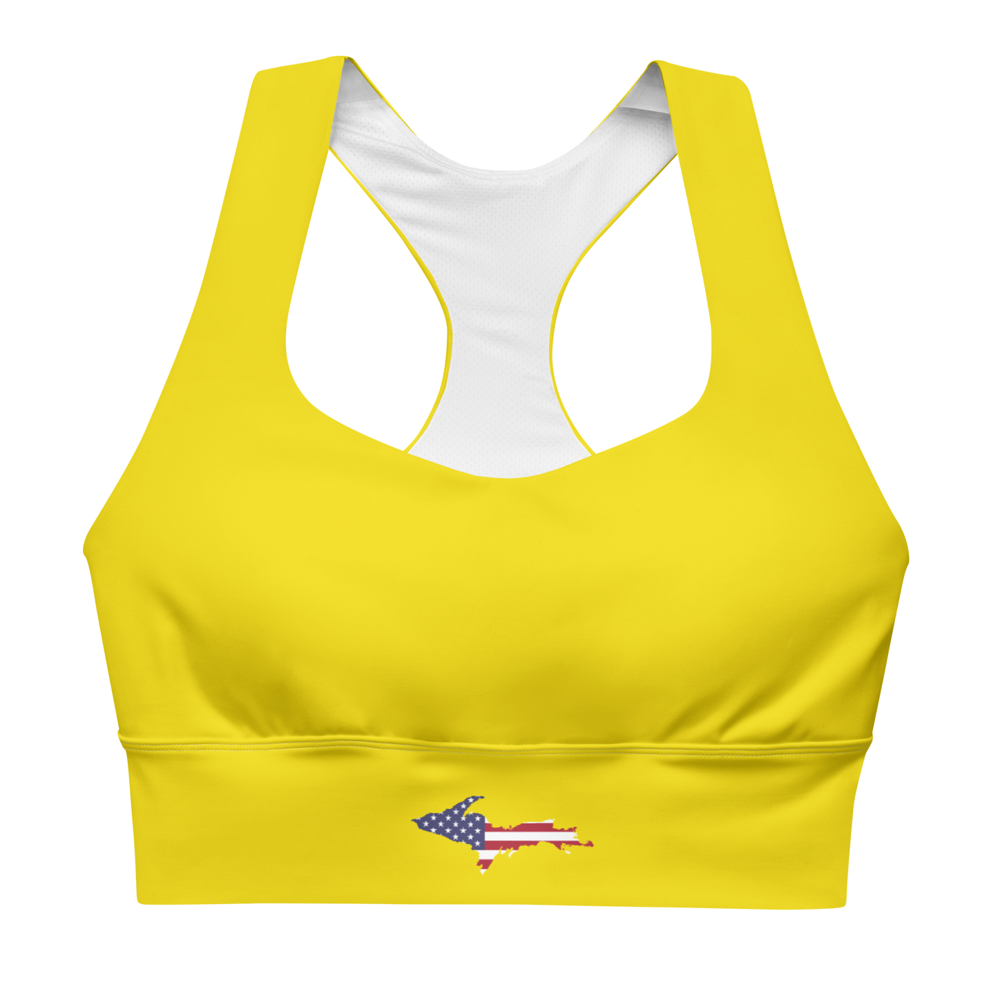 Michigan Upper Peninsula Longline Sports Bra (w/ UP USA Flag) | Gadsden Yellow