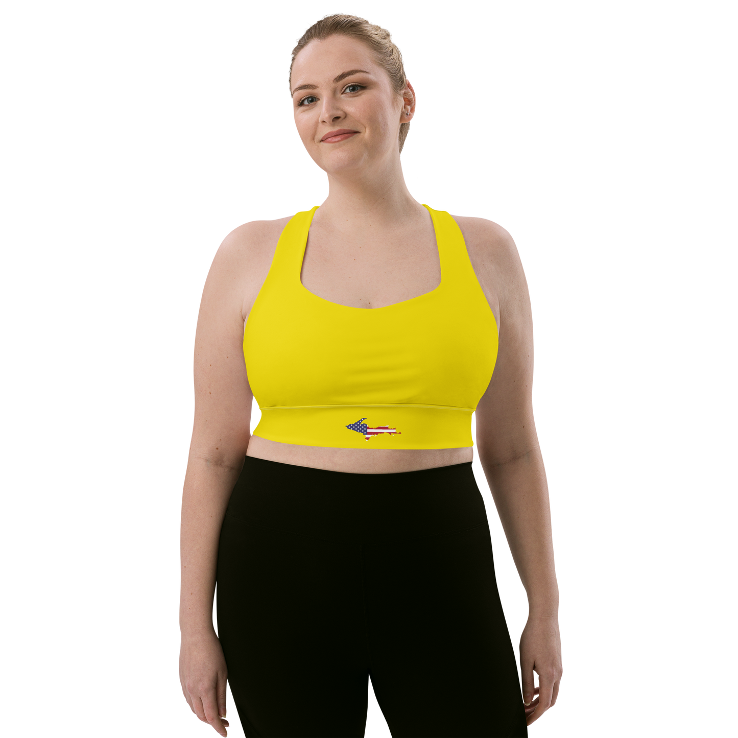 Michigan Upper Peninsula Longline Sports Bra (w/ UP USA Flag) | Gadsden Yellow